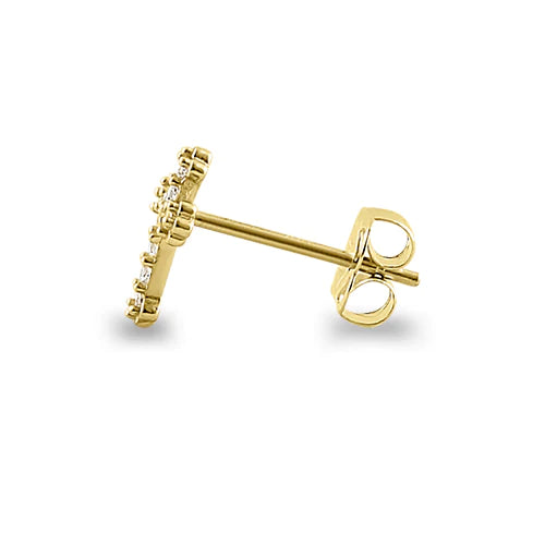 14K Yellow Gold Cross CZ Stud Earrings