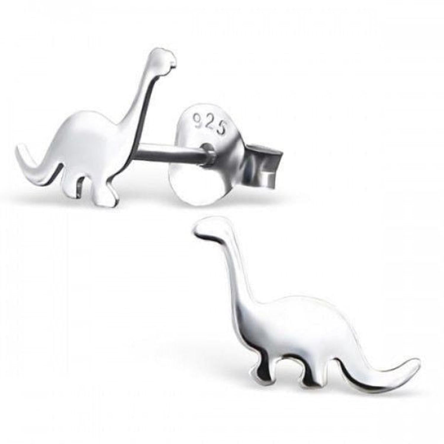 Kids dinosaur stud earrings in sterling silver by Melchior Jewellery, cute and safe for children