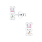 Melchior Jewellery kids hypoallergenic rabbit stud earrings in silver with pink and orange details