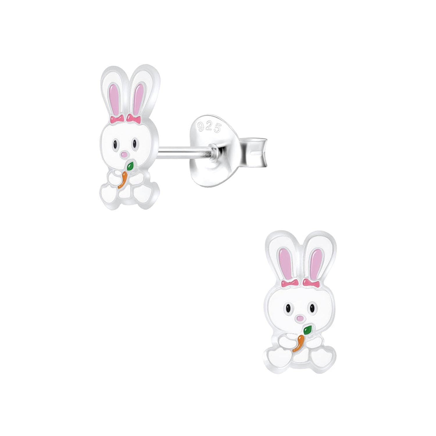 Melchior Jewellery kids hypoallergenic rabbit stud earrings in silver with pink and orange details