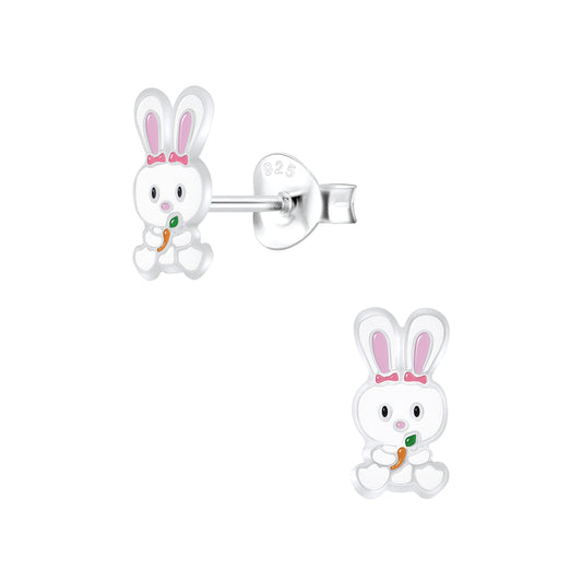Melchior Jewellery kids hypoallergenic rabbit stud earrings in silver with pink and orange details