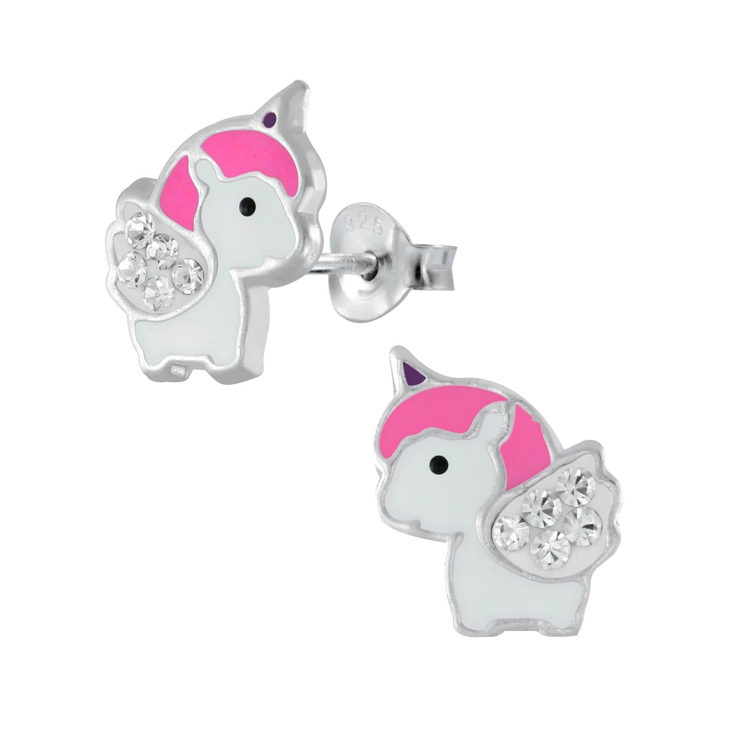 Melchior Jewellery kids silver unicorn jewellery with pink and white enamel and crystal wing details