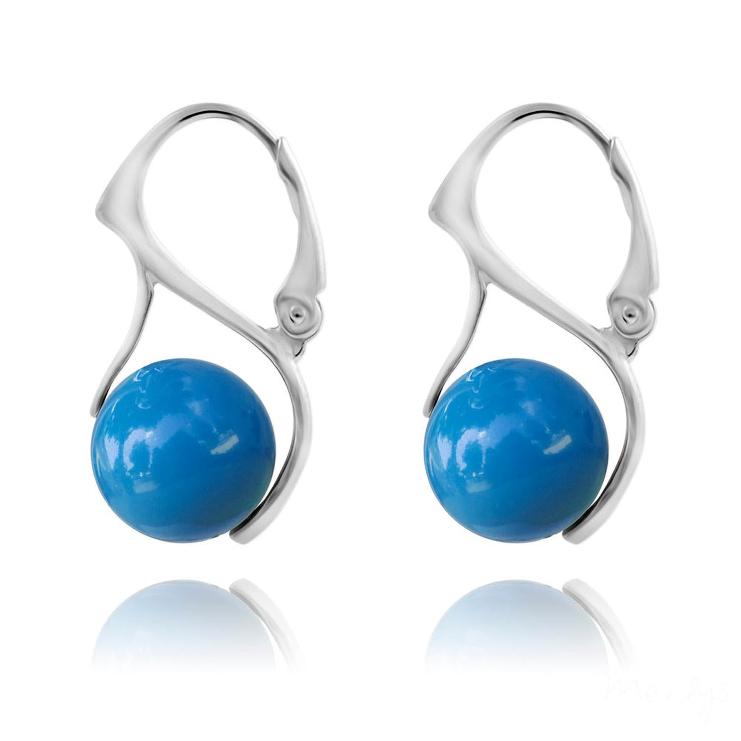 Melchior Jewellery womans earrings featuring nacreous created pearl earrings with blue pearls and silver hooks