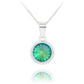 Sterling silver necklace with Swarovski crystals featuring a round green crystal pendant by Melchior Jewellery