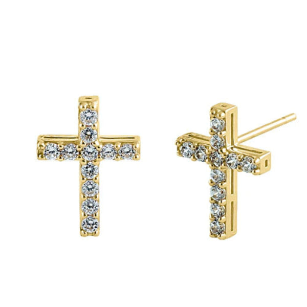 Melchior Jewellery 14k gold cross earrings with sparkling stones in classic stud design