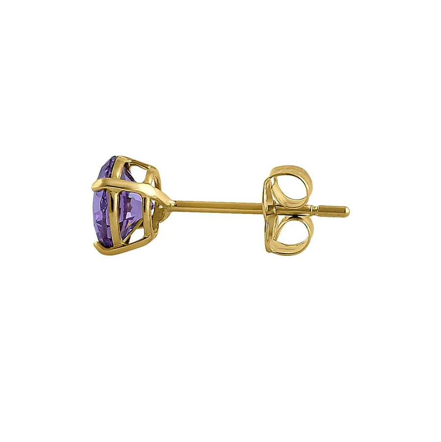 Single 14K yellow gold amethyst CZ earrings stud showcasing purple gemstone with secure backing