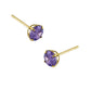 14K yellow gold amethyst CZ earrings with round purple stones set in gold prongs