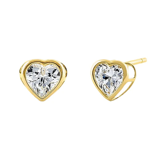 Melchior Jewellery 14K yellow gold heart stud earrings with clear heart-shaped gemstones