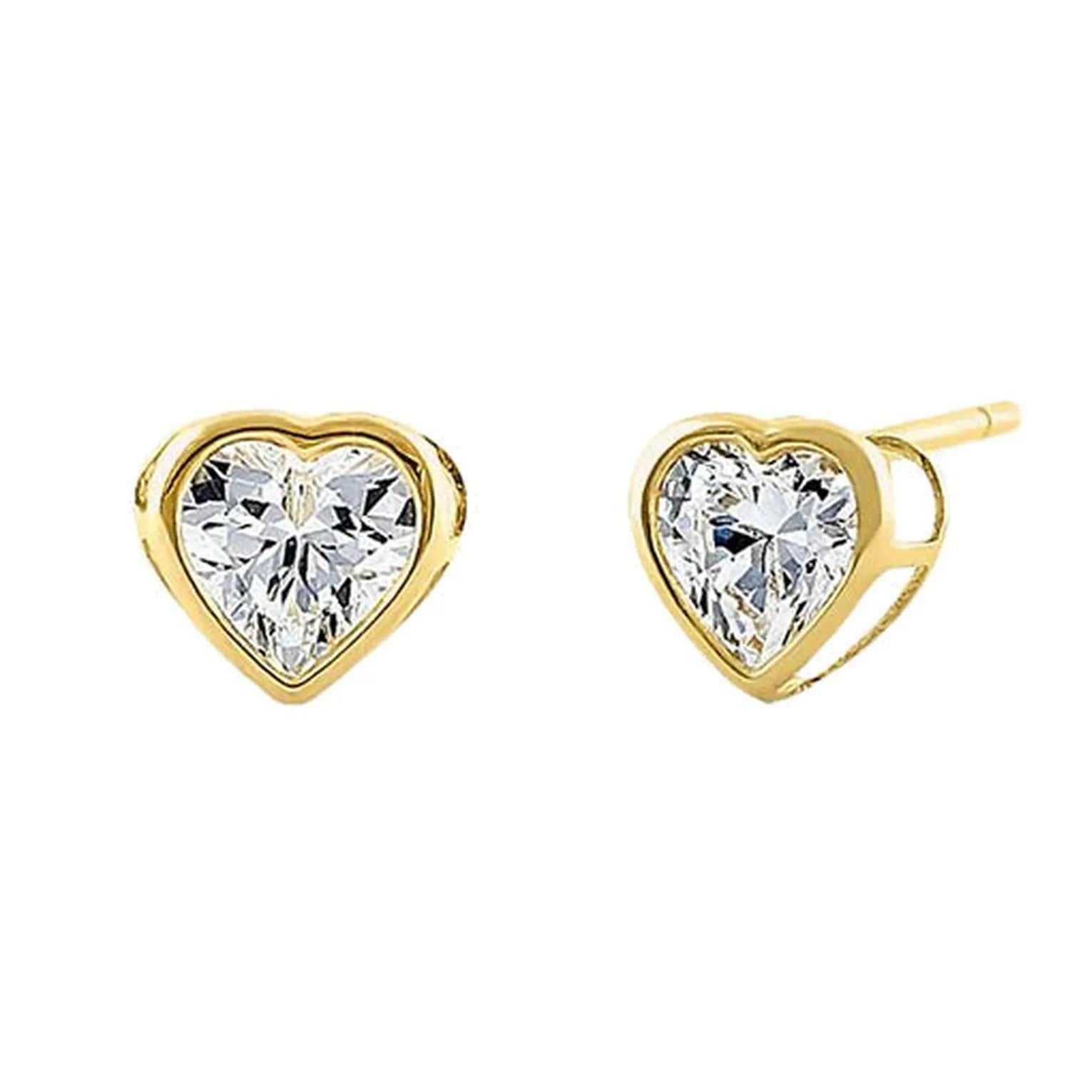 Melchior Jewellery 14K yellow gold heart stud earrings with clear sparkling heart-shaped gemstones