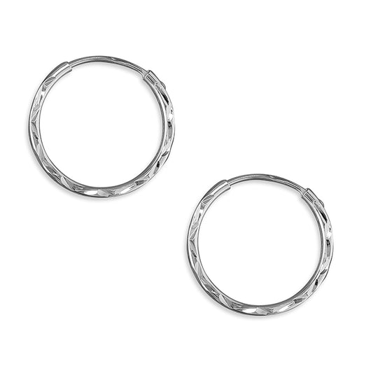 Melchior Jewellery 16mm diamond cut sleeper earrings for women in polished silver finish