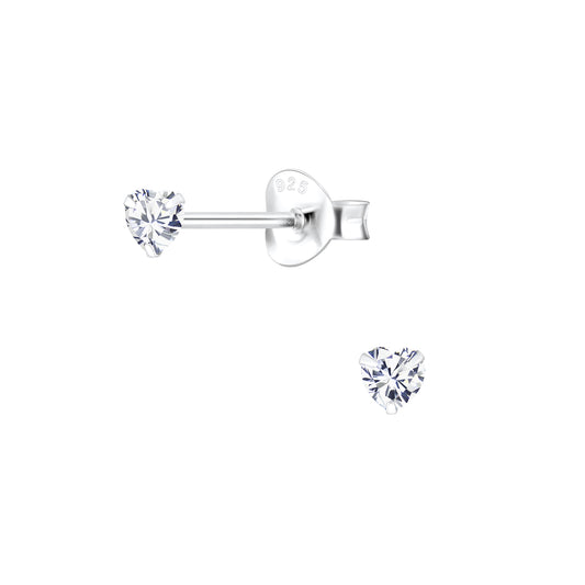 3mm silver heart earrings for girls by Melchior Jewellery featuring delicate heart-shaped studs