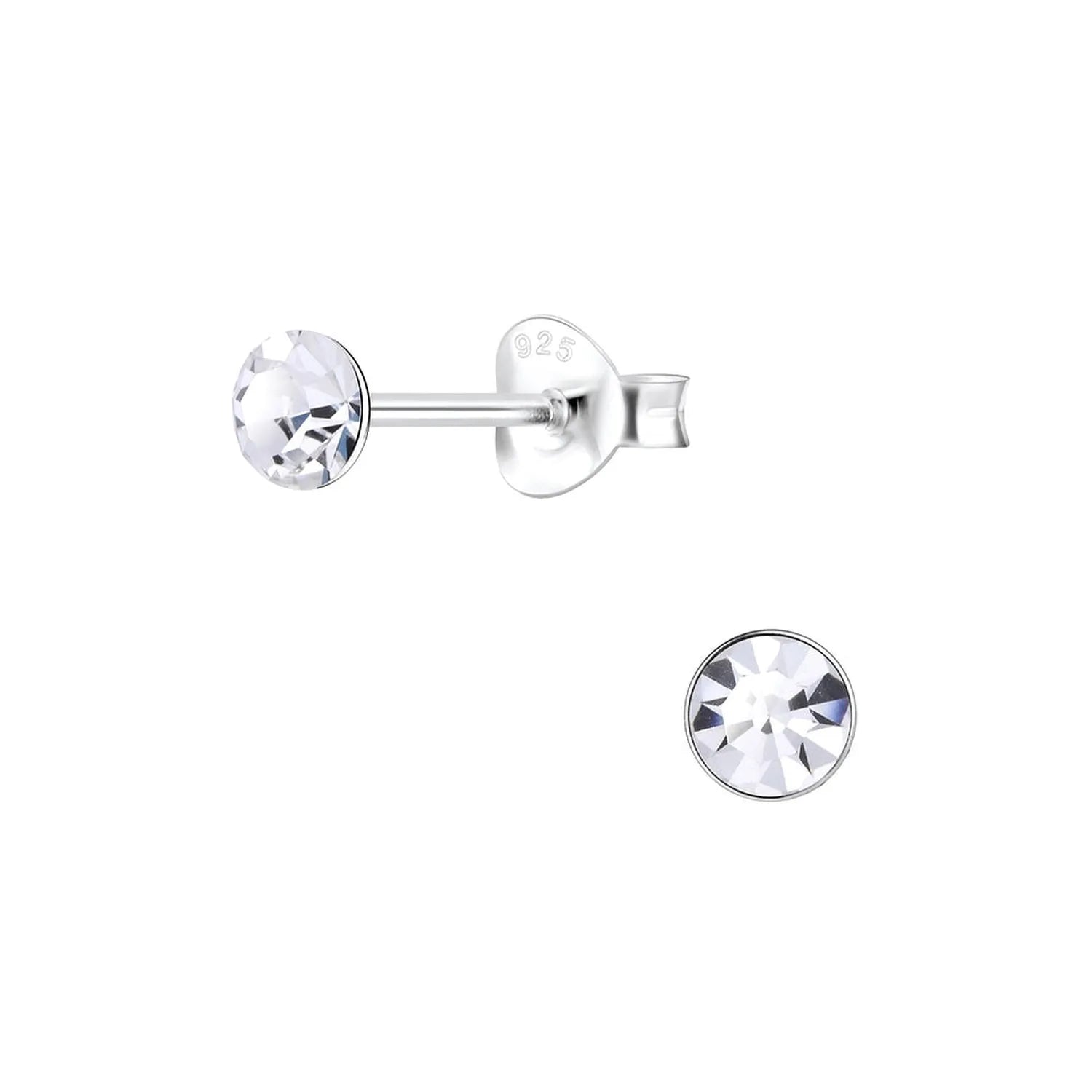 Melchior Jewellery 4mm round cubic zirconia earrings with clear sparkling stones set in sterling silver