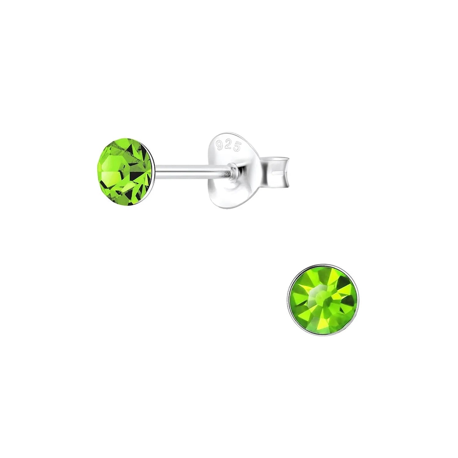 Melchior Jewellery 4mm round cubic zirconia earrings with vibrant green stones set in sterling silver