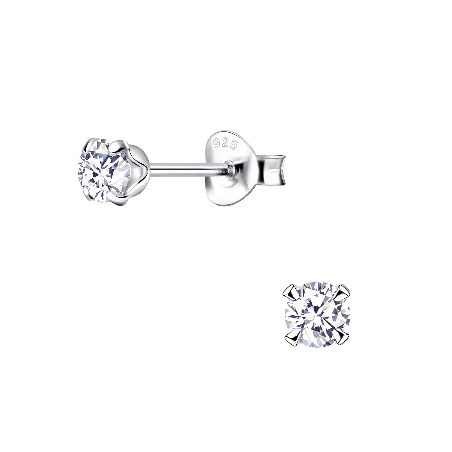 Melchior Jewellery 4mm round cubic zirconia earrings in sterling silver stud design
