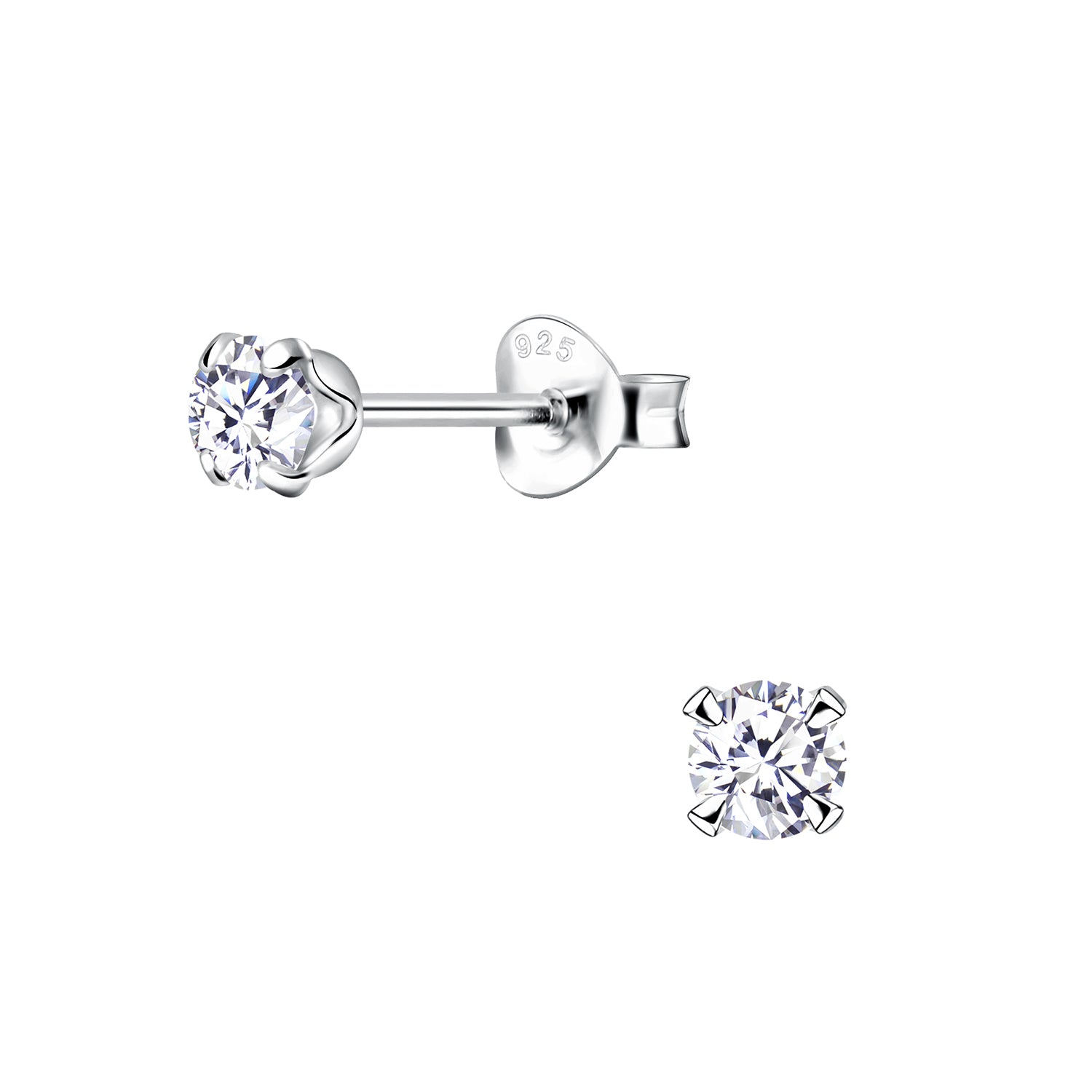 Melchior Jewellery 4mm round cubic zirconia earrings in sterling silver stud design
