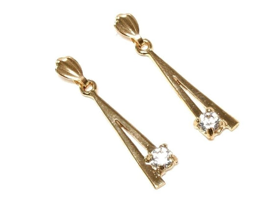 Melchior Jewellery 9ct yellow gold drop earrings tapered design with clear round stones for evening wear