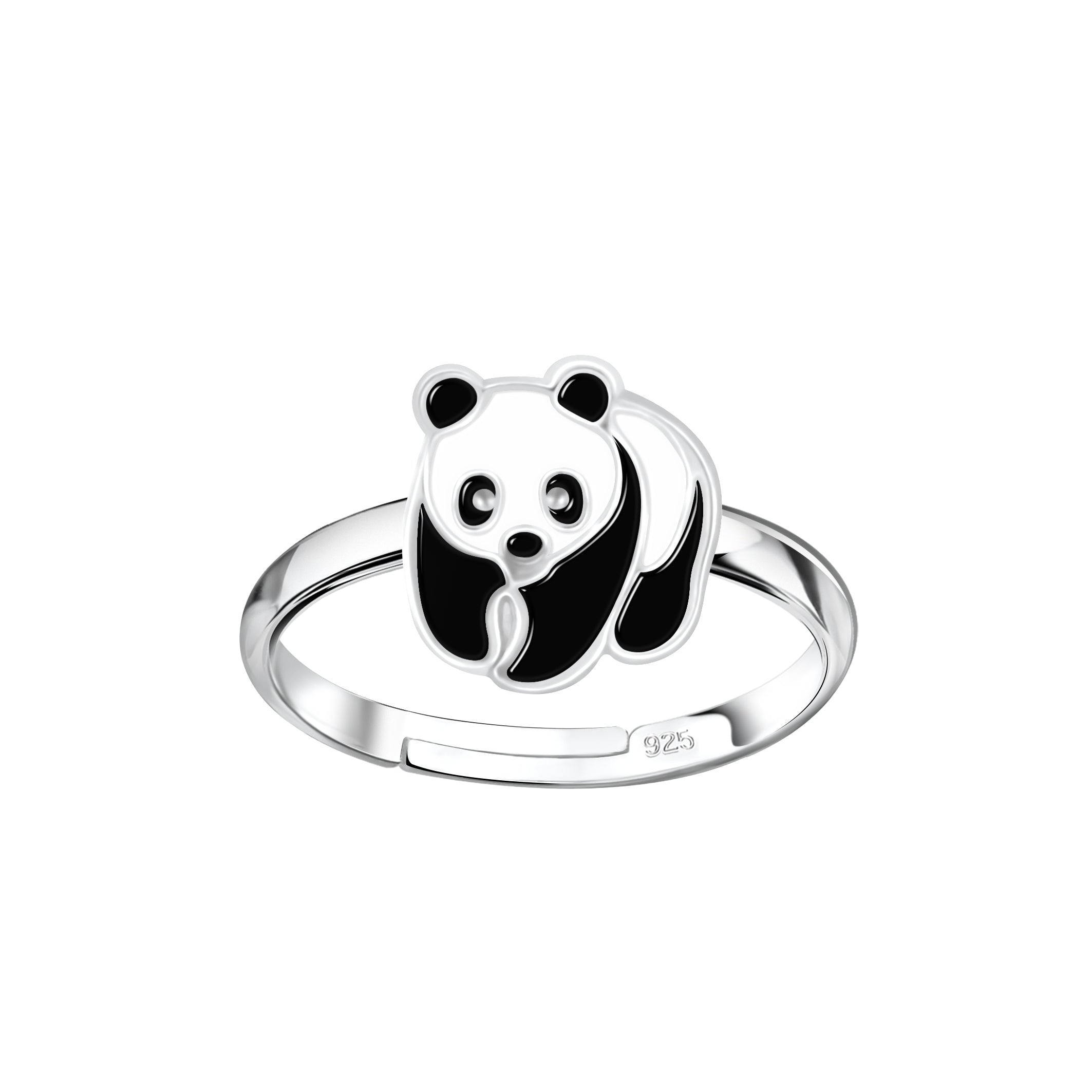 Adjustable panda bear ring for kids by Melchior Jewellery featuring a cute silver panda design