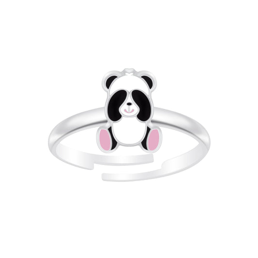 Adjustable panda bear ring for kids by Melchior Jewellery featuring a cute enamel panda design