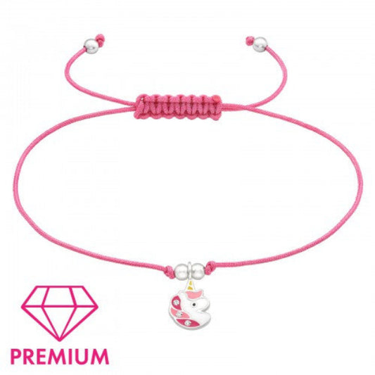 Melchior Jewellery adjustable pink unicorn friendship bracelet for children with a pink cord and unicorn charm