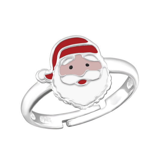 Adjustable Santa Claus ring for kids by Melchior Jewellery featuring a silver band and festive red hat design
