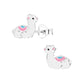 Melchior Jewellery alpaca stud earrings for kids in silver with pink and blue detailing