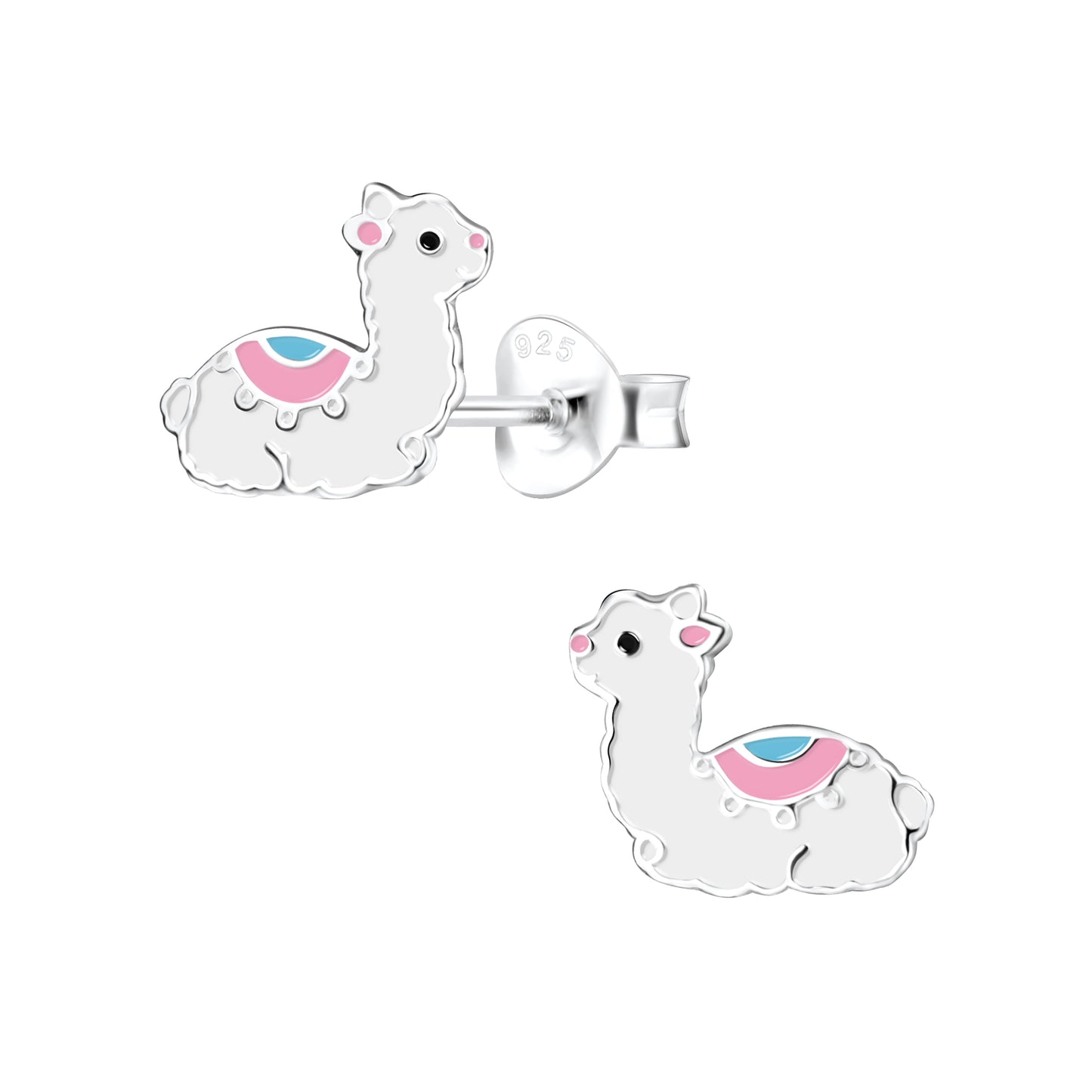 Melchior Jewellery alpaca stud earrings for kids in silver with pink and blue detailing