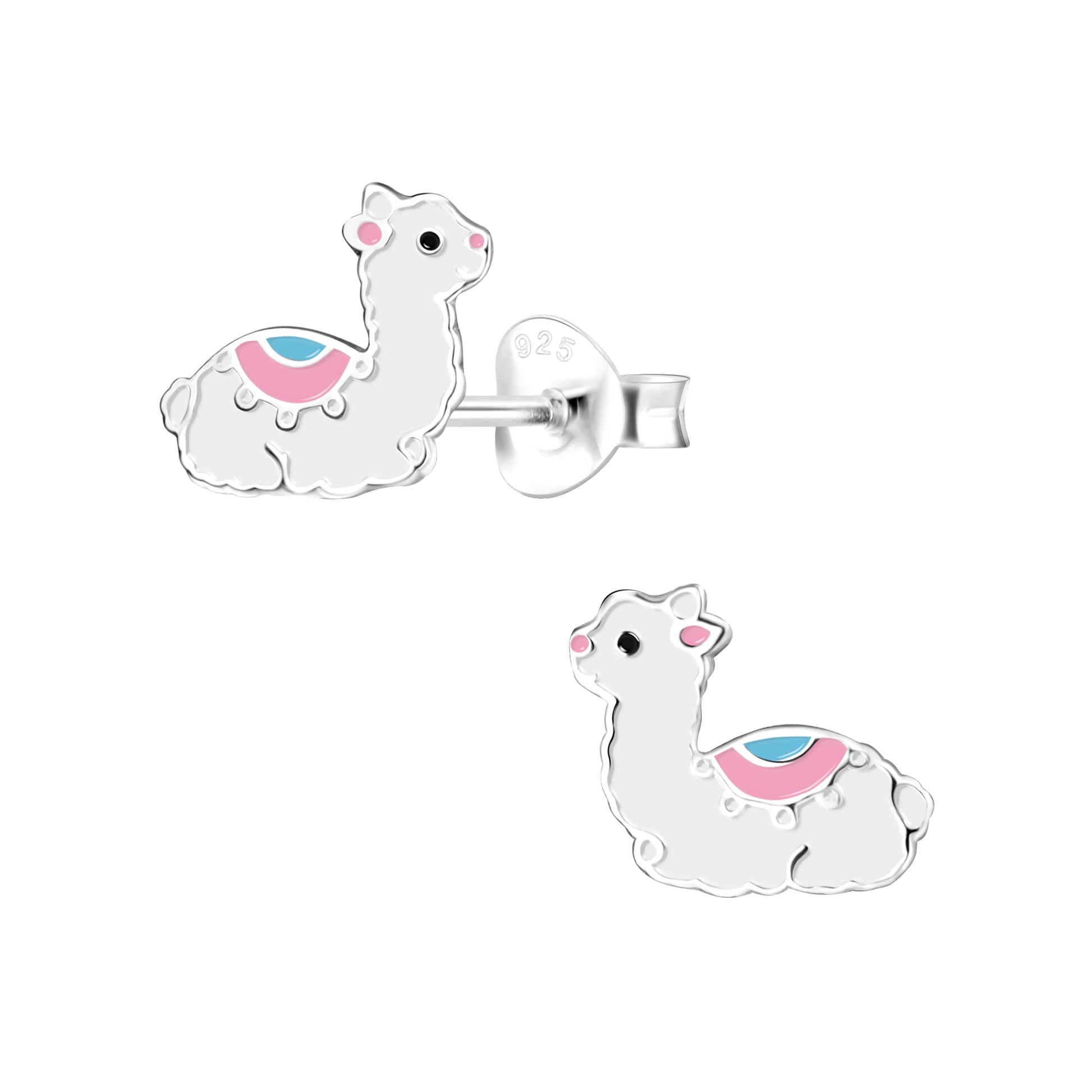 Melchior Jewellery alpaca stud earrings for kids in silver with pink and blue detailing