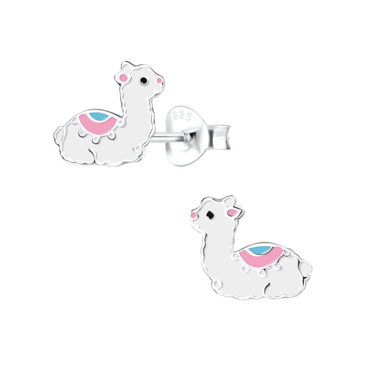 Melchior Jewellery alpaca stud earrings for kids in silver with pink and blue detailing