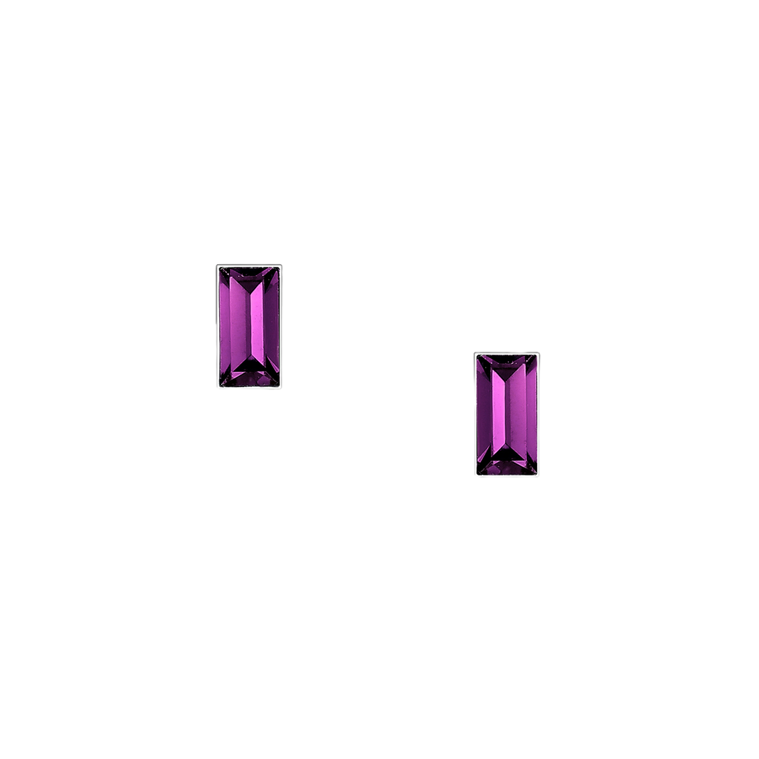 Purple rectangular amethyst cubic zirconia stud earrings with silver setting for women