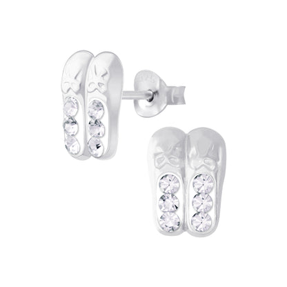 Melchior Jewellery ballet shoe stud earrings for kids in silver with sparkling crystal details