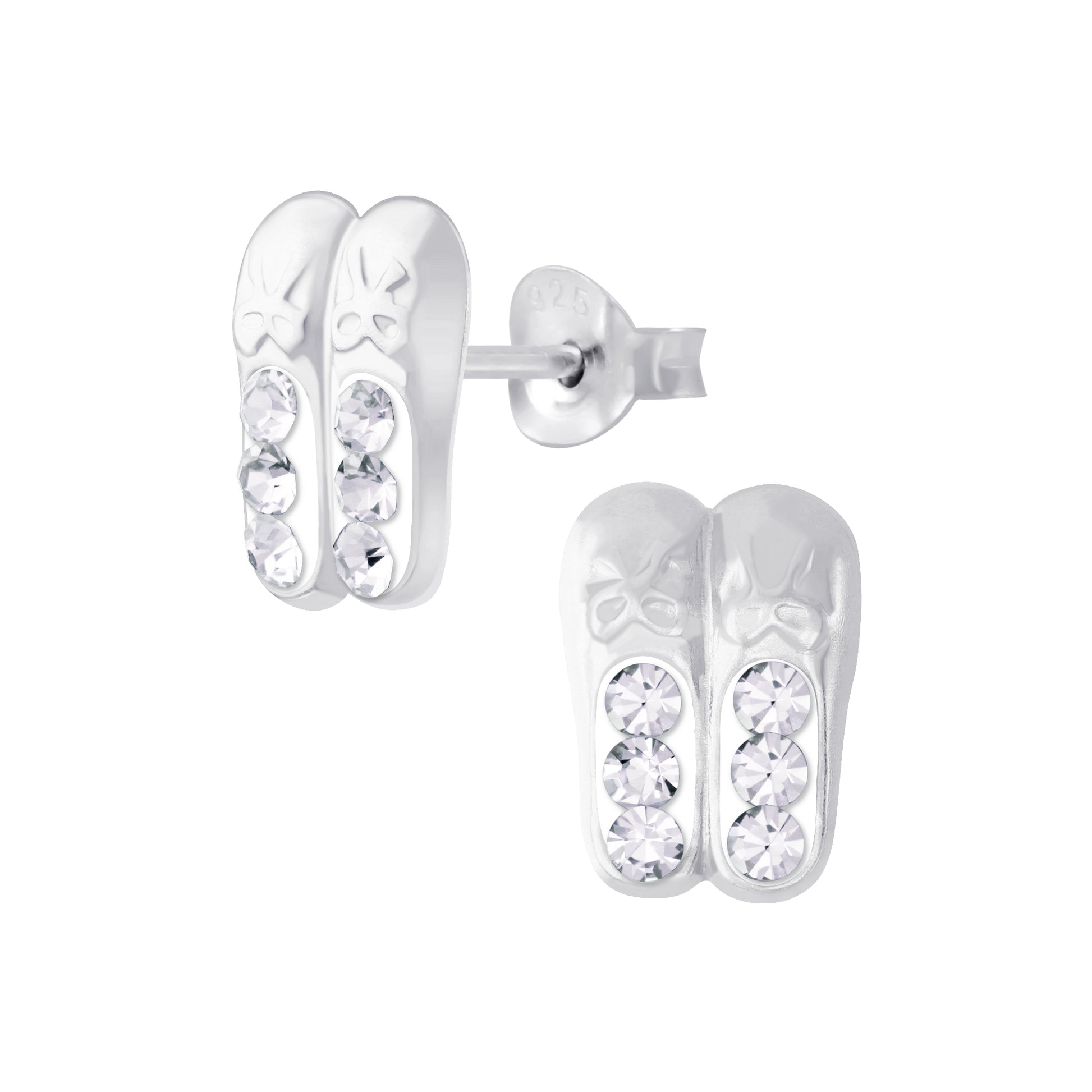 Melchior Jewellery ballet shoe stud earrings for kids in silver with crystal details