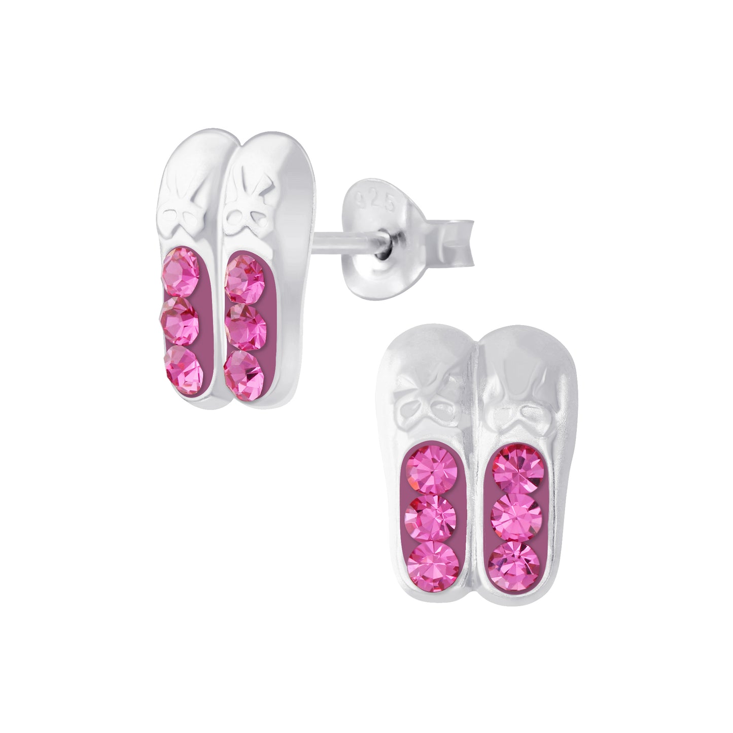 Melchior Jewellery ballet shoe stud earrings for kids in silver with pink gemstones