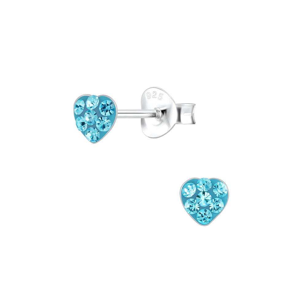 Melchior Jewellery blue heart earrings for girls with sparkling blue crystals and silver studs