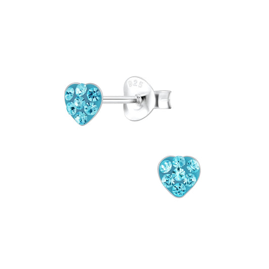 Melchior Jewellery blue heart earrings for girls with sparkling blue crystals and silver studs