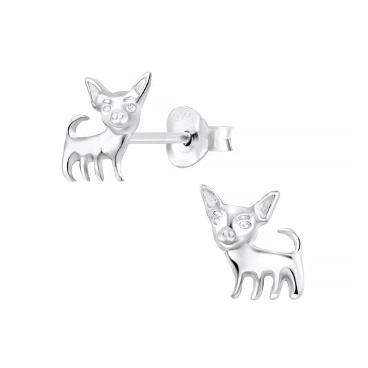 Melchior Jewellery chihuahua stud earrings for kids in polished silver finish