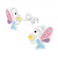Children sterling silver crystal fairy stud earrings by Melchior Jewellery with colourful wings and star detail