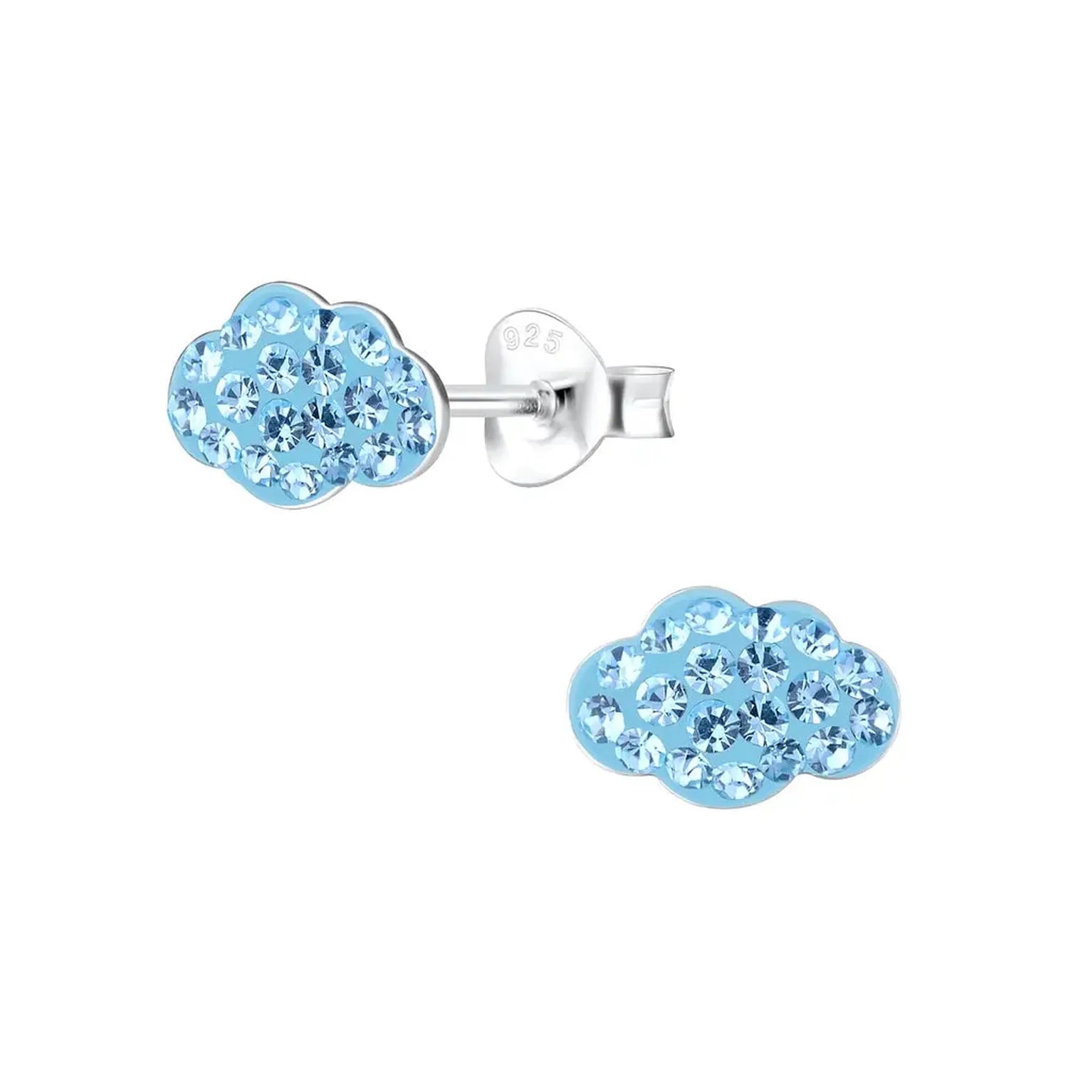 Melchior Jewellery childrens cloud stud earrings in bright blue with sparkling crystals on silver posts