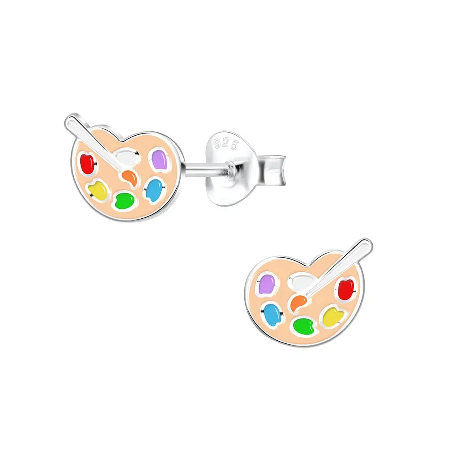 Melchior Jewellery childrens paint palette earrings in silver with red, yellow, green, blue and purple enamel paints