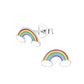 Children's silver rainbow stud earrings by Melchior Jewellery with colourful enamel and cloud design