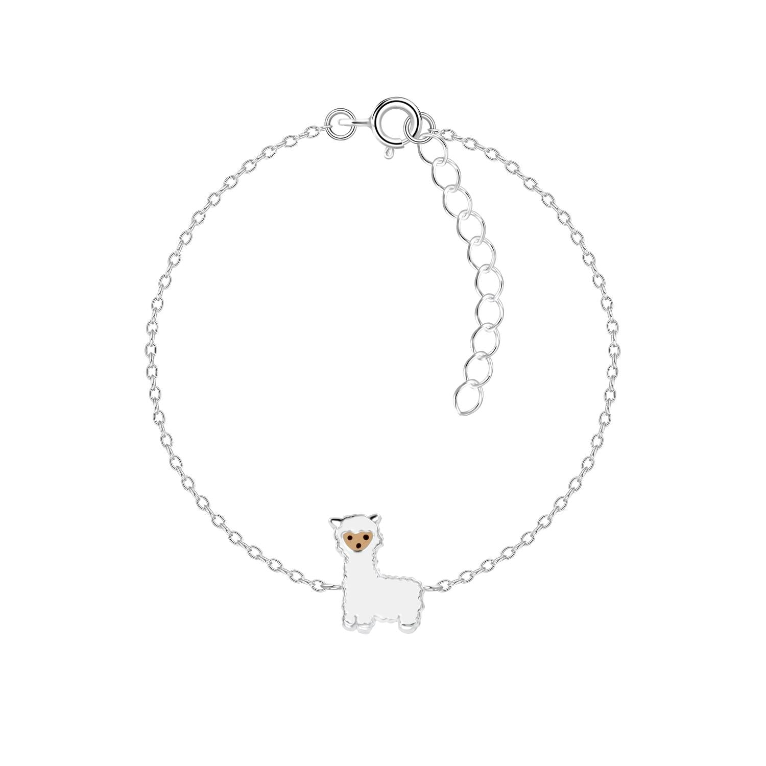 Childrens Sterling Silver Alpaca Bracelet by Melchior Jewellery with delicate silver chain and white enamel alpaca charm