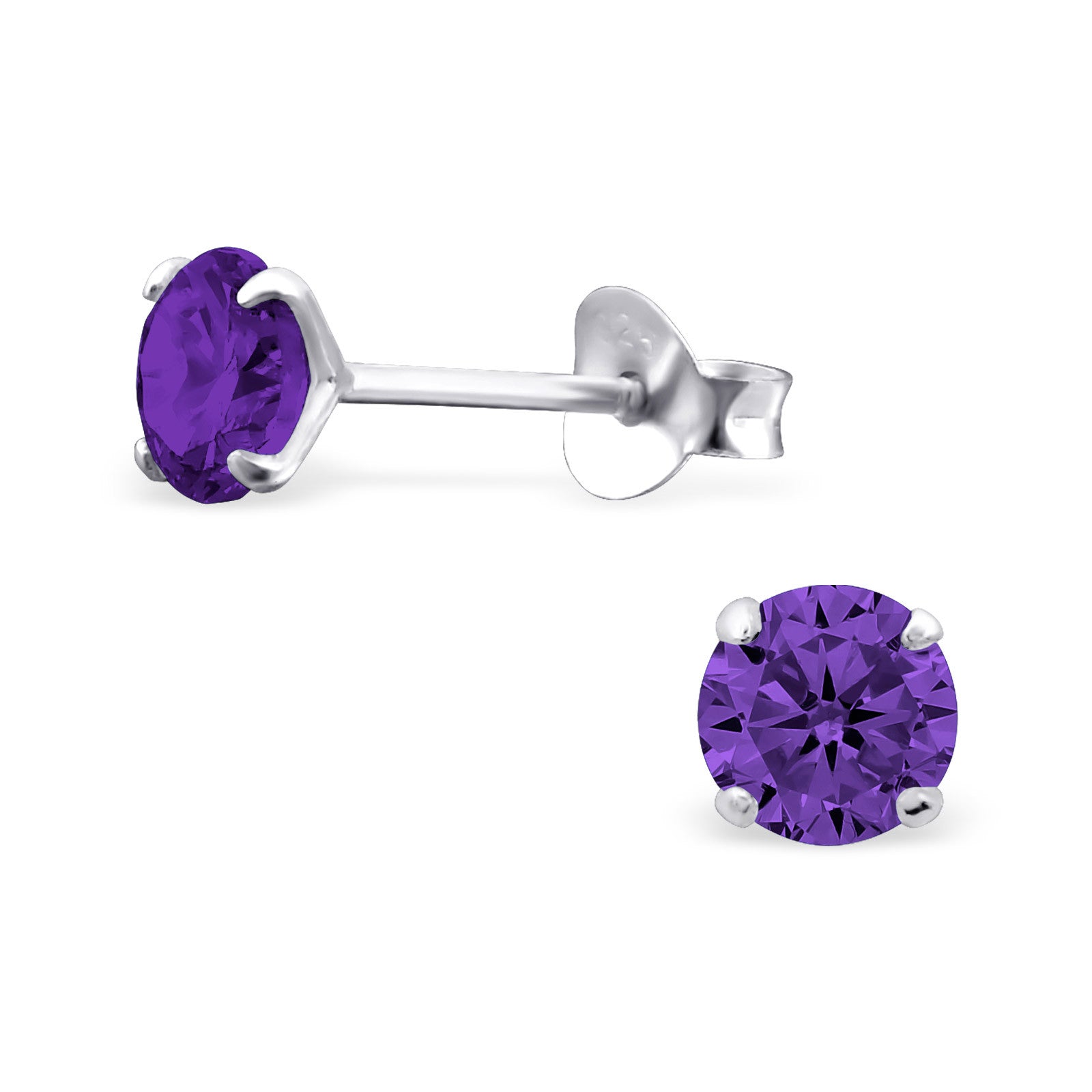 Melchior Jewellery children's sterling silver birthstone earrings purple amethyst studs with butterfly backs