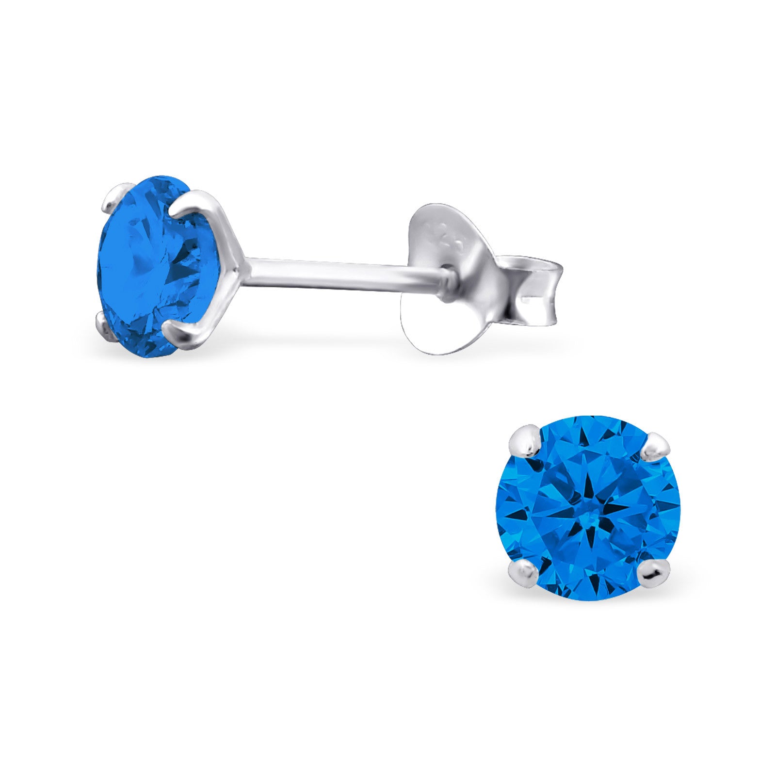 Melchior Jewellery blue round stud children's sterling silver birthstone earrings with prong setting and butterfly backs
