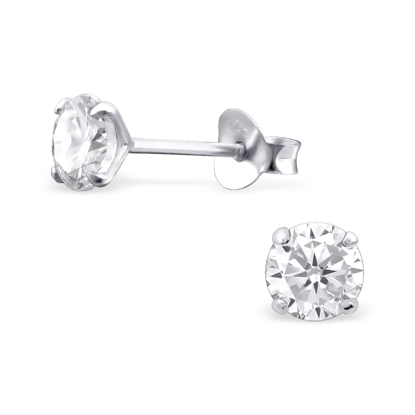 Melchior Jewellery children's sterling silver birthstone earrings round clear stone stud with butterfly backs