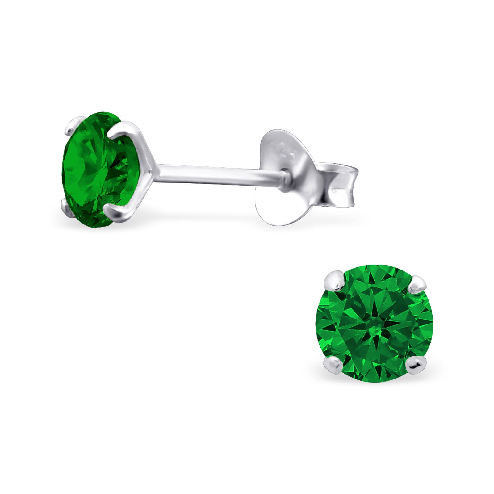 Melchior Jewellery children's sterling silver birthstone earrings round green emerald stud earrings with butterfly backs