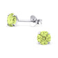 Melchior Jewellery peridot stud children's sterling silver birthstone earrings in four prong setting with butterfly backs
