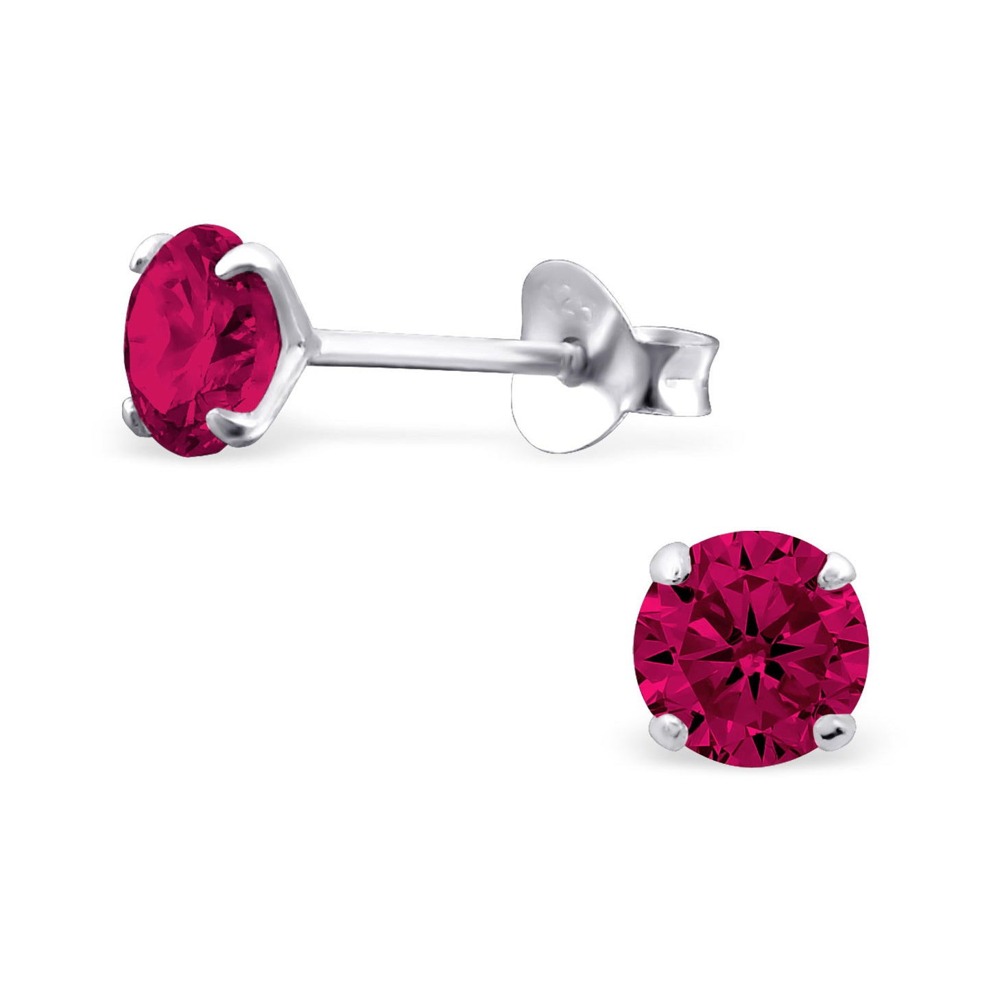 Melchior Jewellery children's sterling silver birthstone earrings red round stud pair with butterfly backs