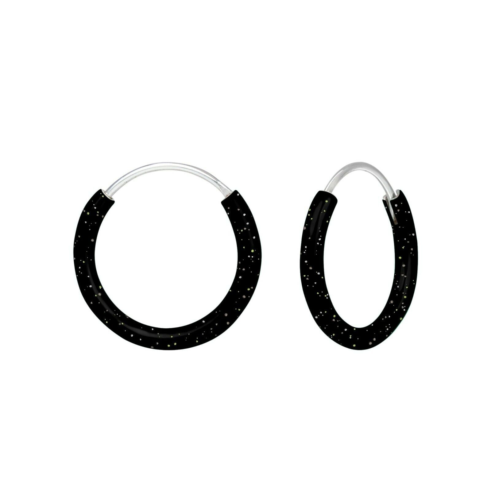 Melchior Jewellery children's sterling silver hoop earrings black enamel with gold fleck glitter small hoops for kids