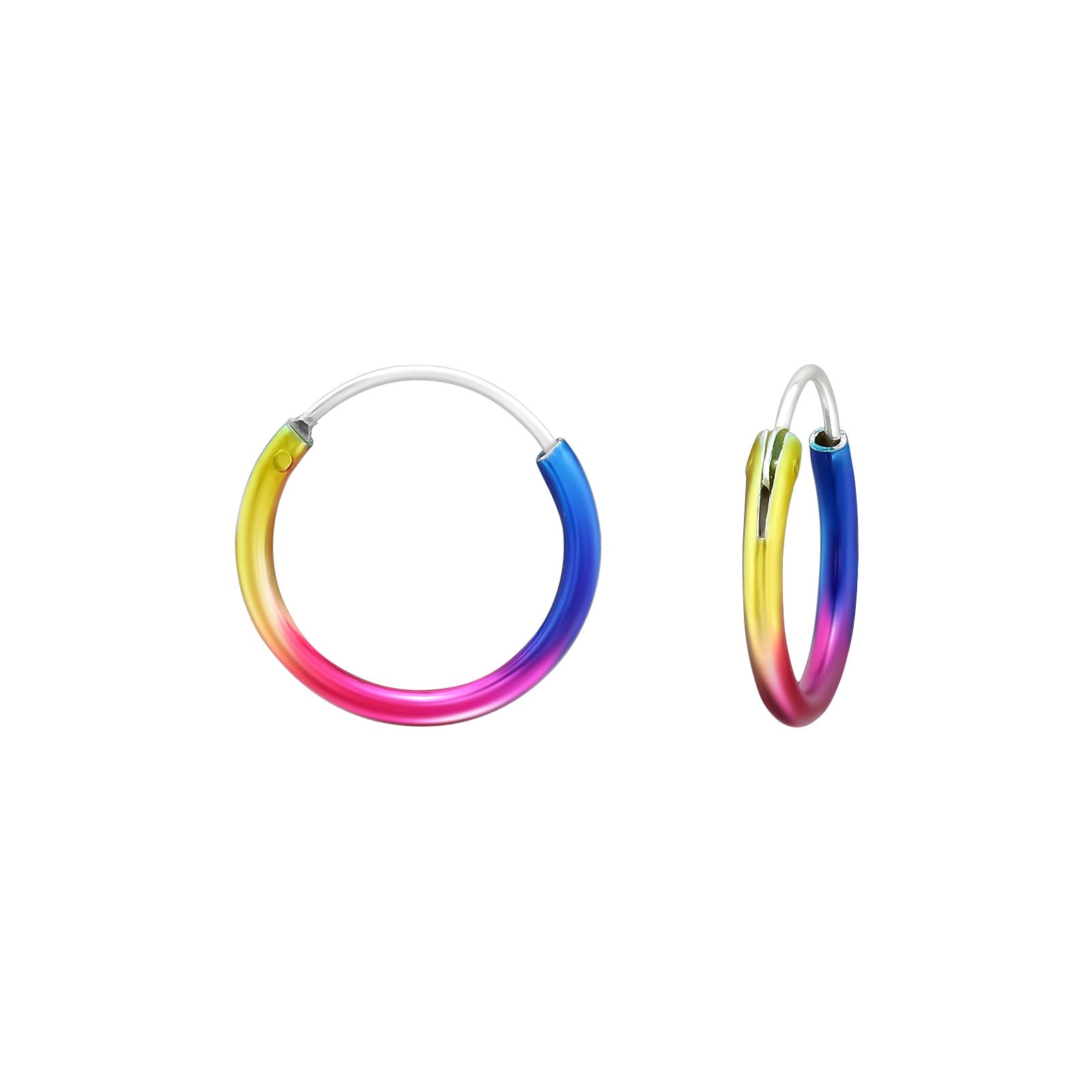 Melchior Jewellery children's sterling silver hoop earrings rainbow gradient small hoops for kids