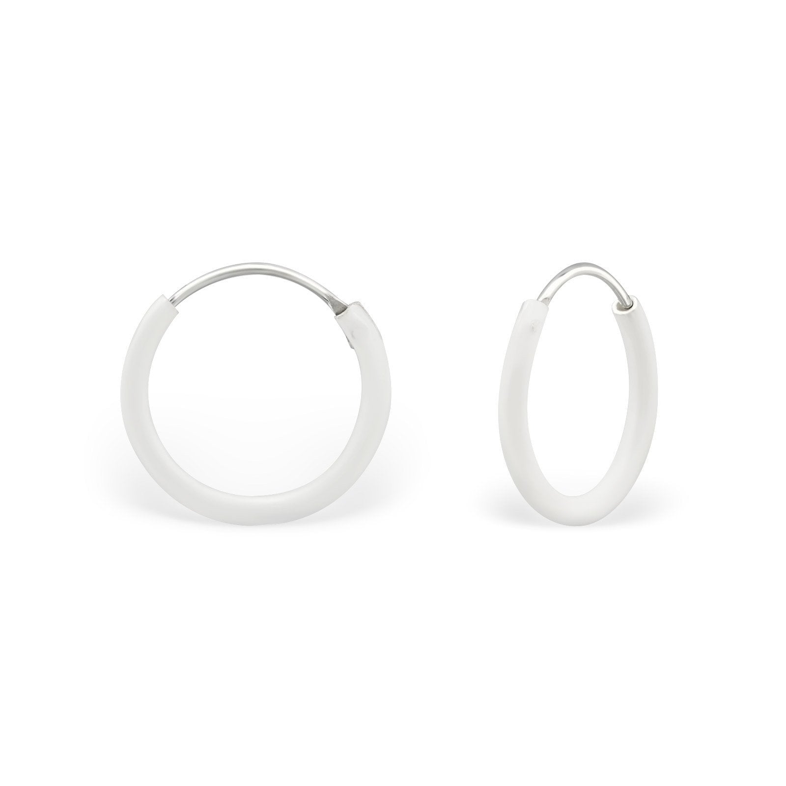 Melchior Jewellery children's sterling silver hoop earrings small white enamel hoops with secure hinged clasp for toddlers