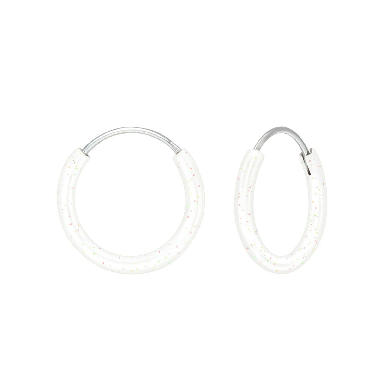 Melchior Jewellery children's sterling silver hoop earrings white glitter enamel hoops with safety clasp